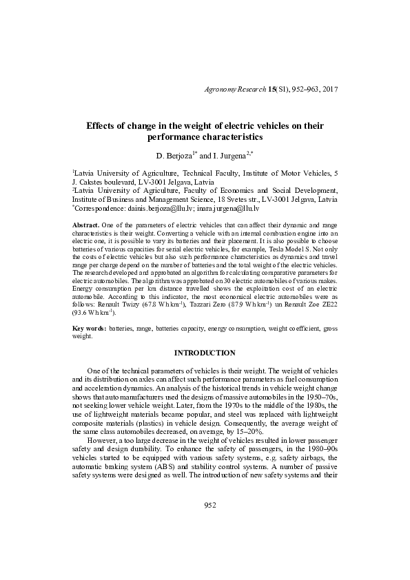 (PDF) Effects of change in the weight of electric vehicles on their ...