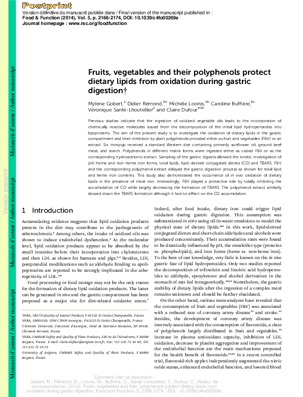 (PDF) Fruits, vegetables and their polyphenols protect dietary lipids ...