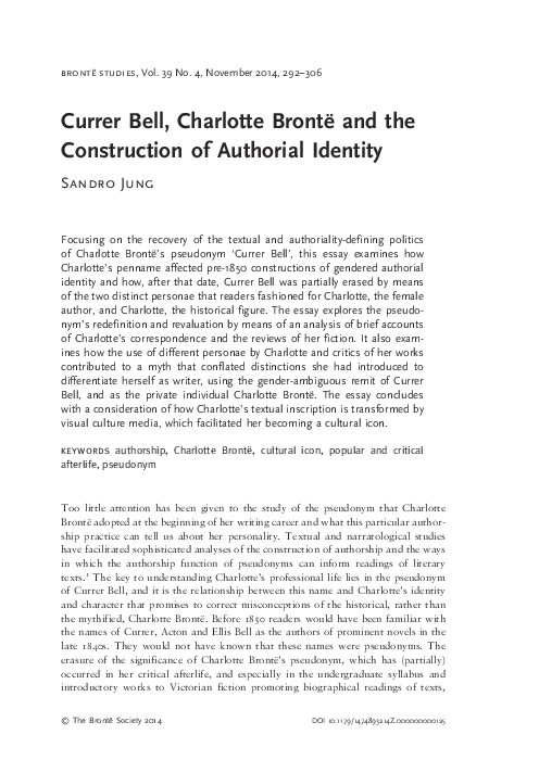 (PDF) Currer Bell, Charlotte Brontë and the Construction of Authorial ...