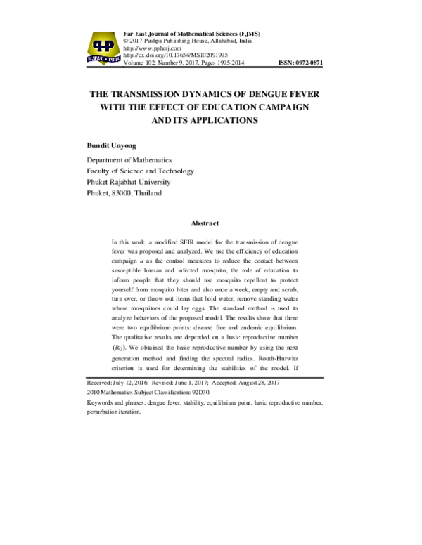 (PDF) The Transmission Dynamics of Dengue Fever with the Effect of ...