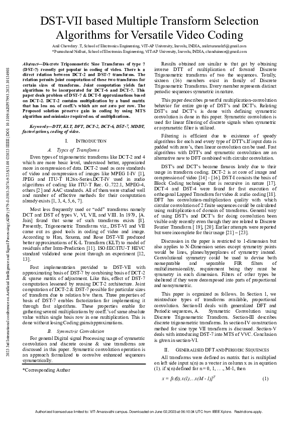 (PDF) DST-VII based Multiple Transform Selection Algorithms for ...