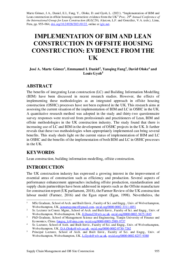 (PDF) Implementation of BIM and Lean Construction in Offsite Housing ...