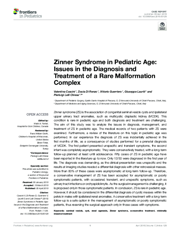 (PDF) Zinner Syndrome in Pediatric Age: Issues in the Diagnosis and ...