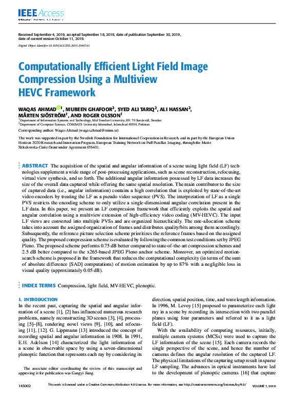 (PDF) Computationally Efficient Light Field Image Compression Using a ...
