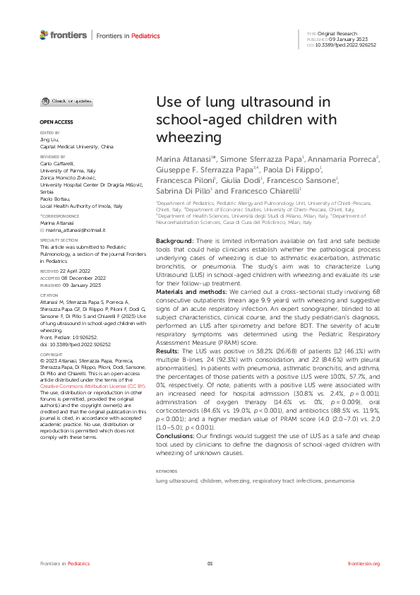 (PDF) Use of lung ultrasound in school-aged children with wheezing