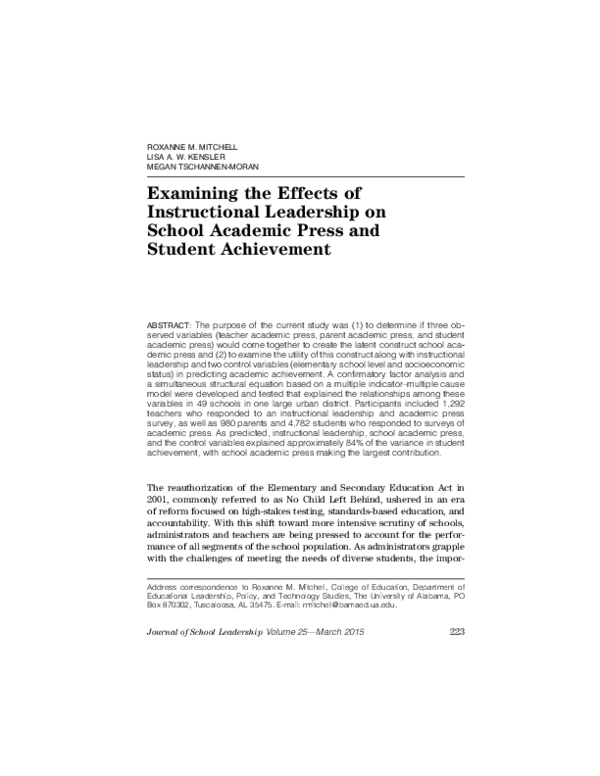 (PDF) Examining the Effects of Instructional Leadership on School ...