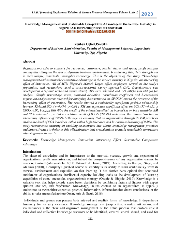 (PDF) Knowledge Management and Sustainable Competitive Advantage in the ...