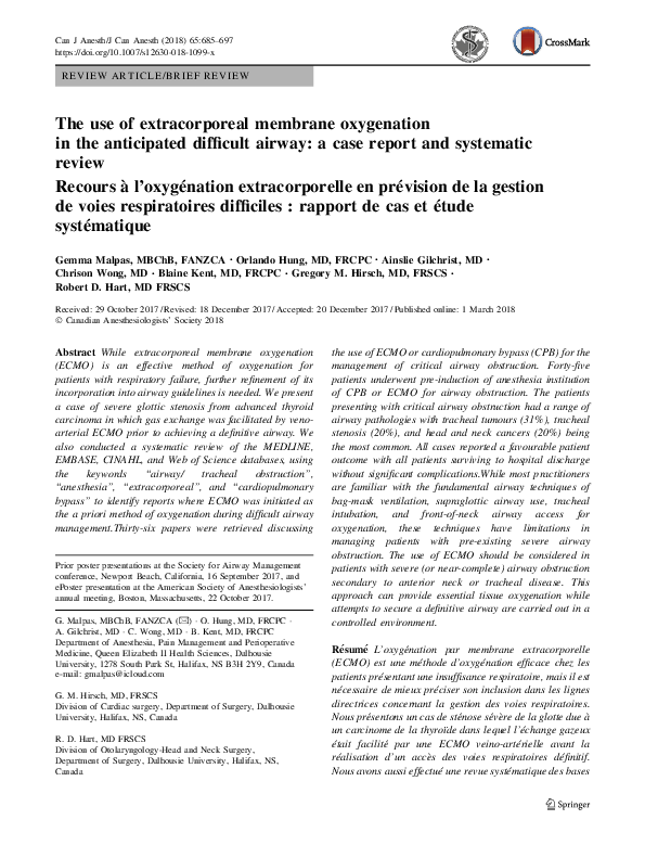 (PDF) The use of extracorporeal membrane oxygenation in the anticipated ...