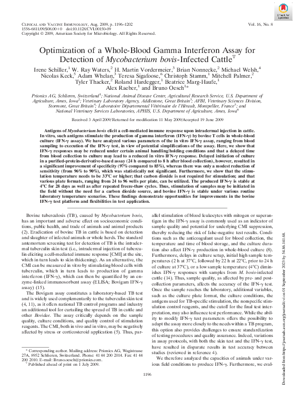 (PDF) Optimization of a Whole-Blood Gamma Interferon Assay for ...