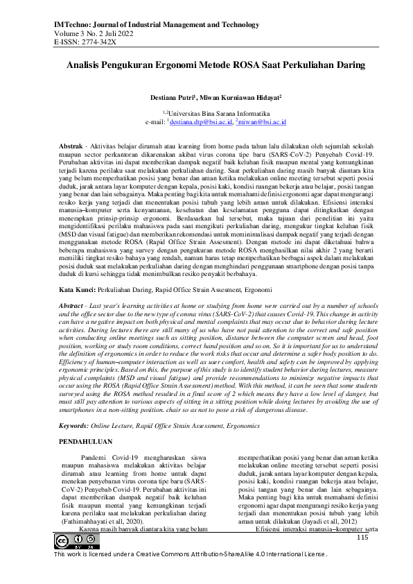 (PDF) Analisis Pengukuran Ergonomi Metode ROSA Saat Perkuliahan Daring