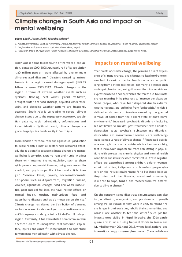 (PDF) Climate change in South Asia and impact on mental wellbeing
