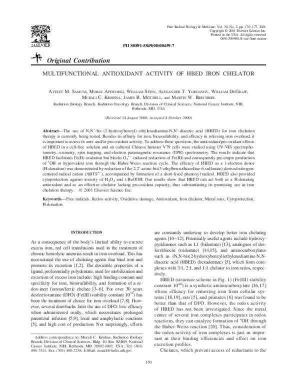 (PDF) Multifunctional antioxidant activity of HBED iron chelator