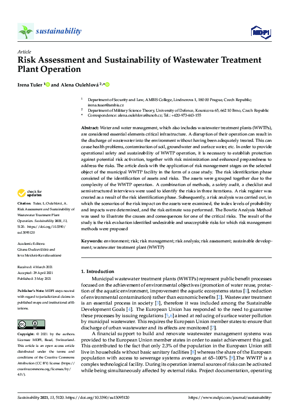 (PDF) Risk Assessment and Sustainability of Wastewater Treatment Plant ...