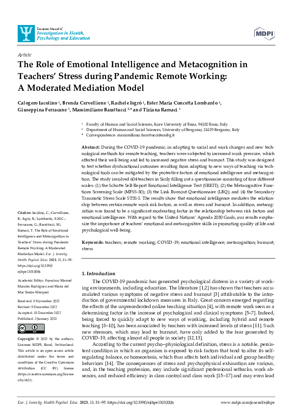 (PDF) The Role of Emotional Intelligence and Metacognition in Teachers ...
