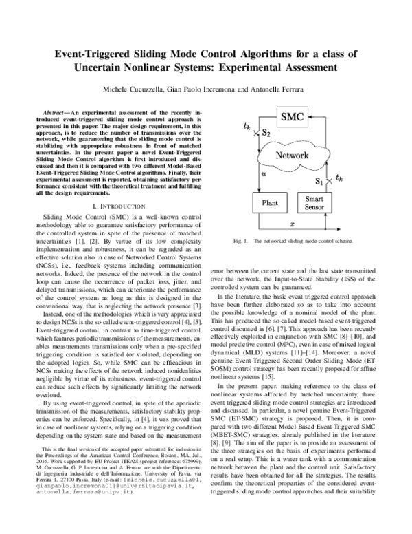 (PDF) Event-Triggered Sliding Mode Control algorithms for a class of ...
