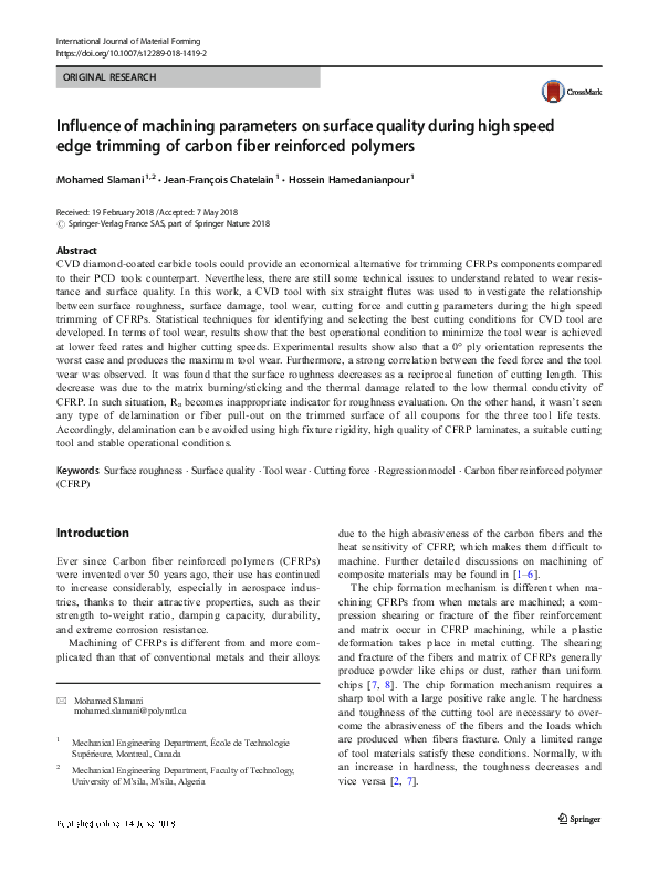 Influence of machining parameters on surface quality during high speed ...