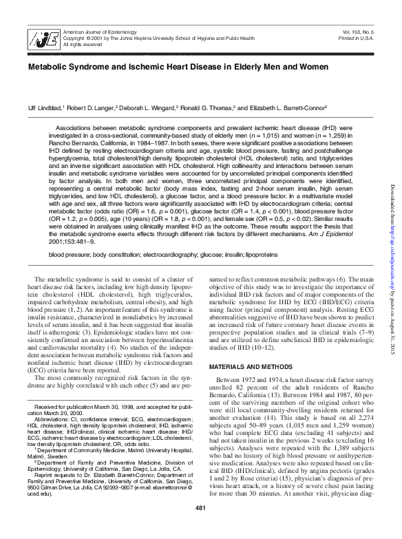 (PDF) Metabolic Syndrome and Ischemic Heart Disease in Elderly Men and ...