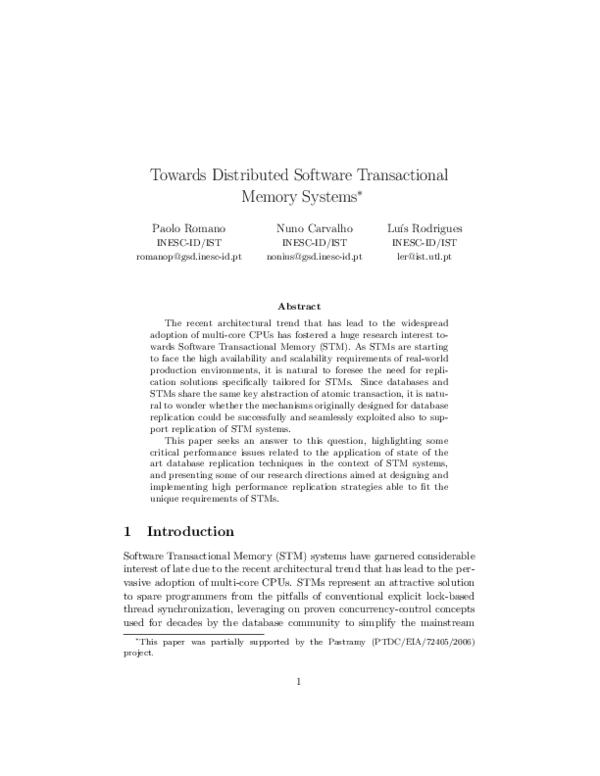 (PDF) Towards distributed software transactional memory systems