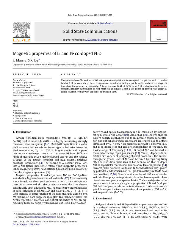 (PDF) Magnetic properties of Li and Fe co-doped NiO