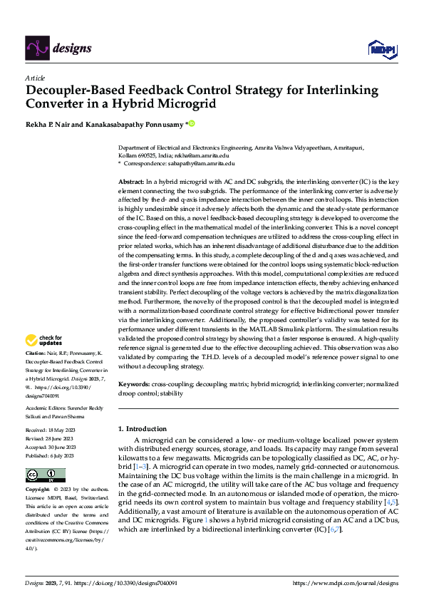 (PDF) Decoupler-Based Feedback Control Strategy for Interlinking ...