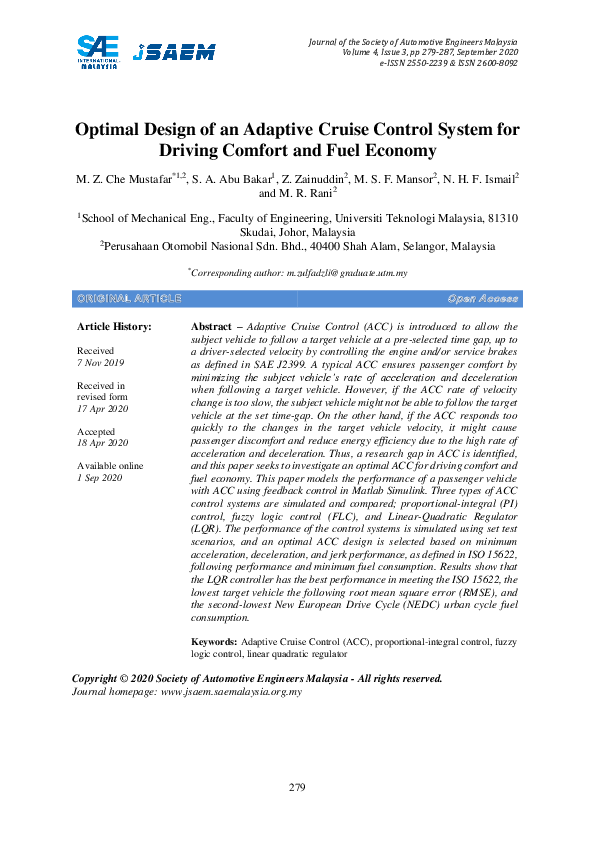 (PDF) Optimal Design of an Adaptive Cruise Control System for Driving ...