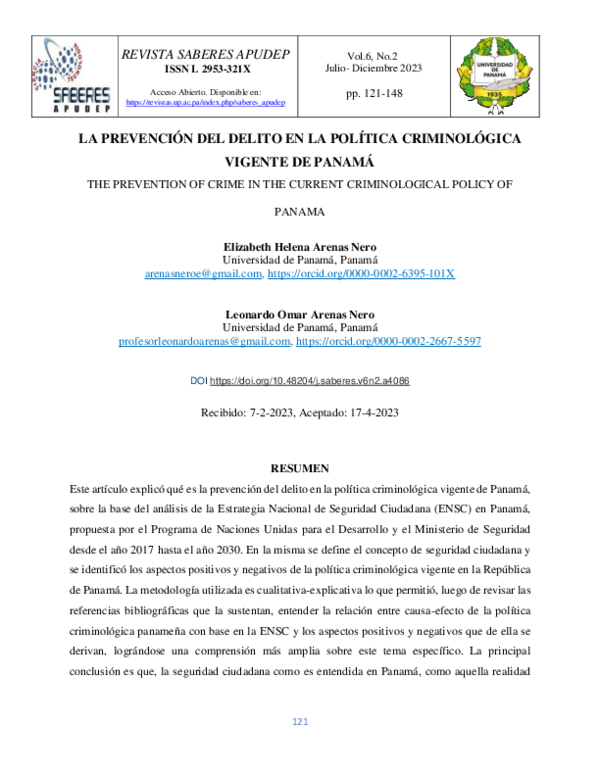 (PDF) Prevención Del Delito en La Política Criminológica Vigente De Panamá