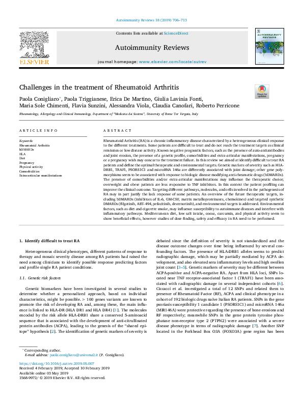 (PDF) Challenges in the treatment of Rheumatoid Arthritis