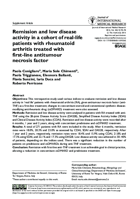 (PDF) Remission and low disease activity in a cohort of real-life ...