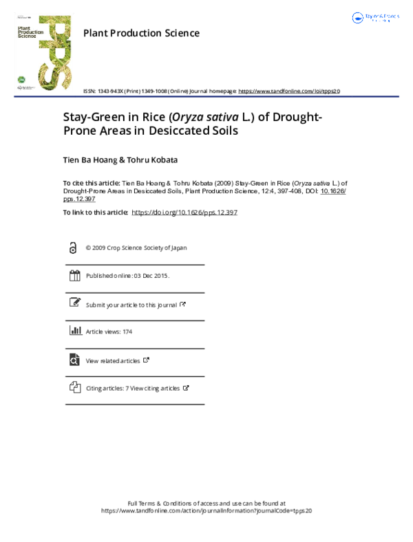 (PDF) Stay-Green in Rice (Oryza sativa L.) of Drought-Prone Areas in ...