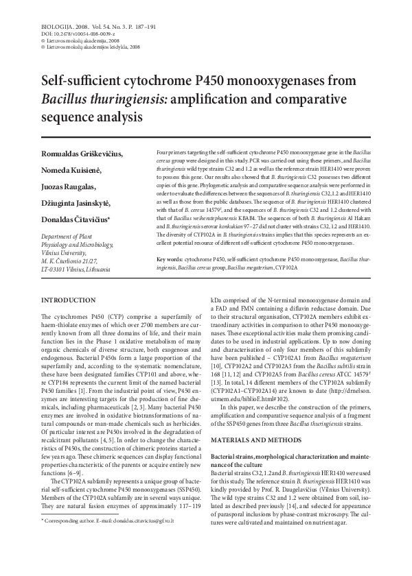 (PDF) Self-sufficient cytochrome P450 monooxygenases from Bacillus ...
