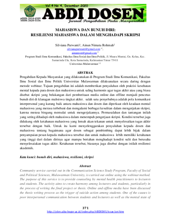 (PDF) Mahasiswa Dan Bunuh Diri: Resiliensi Mahasiswa Dalam Menghadapi