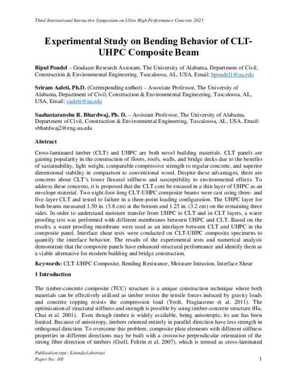 (PDF) Experimental Study on Bending Behavior of CLT-UHPFRC Composite Beam