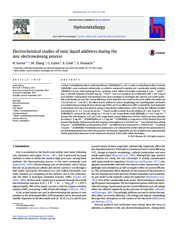 (PDF) Electrochemical studies of ionic liquid additives during the zinc ...