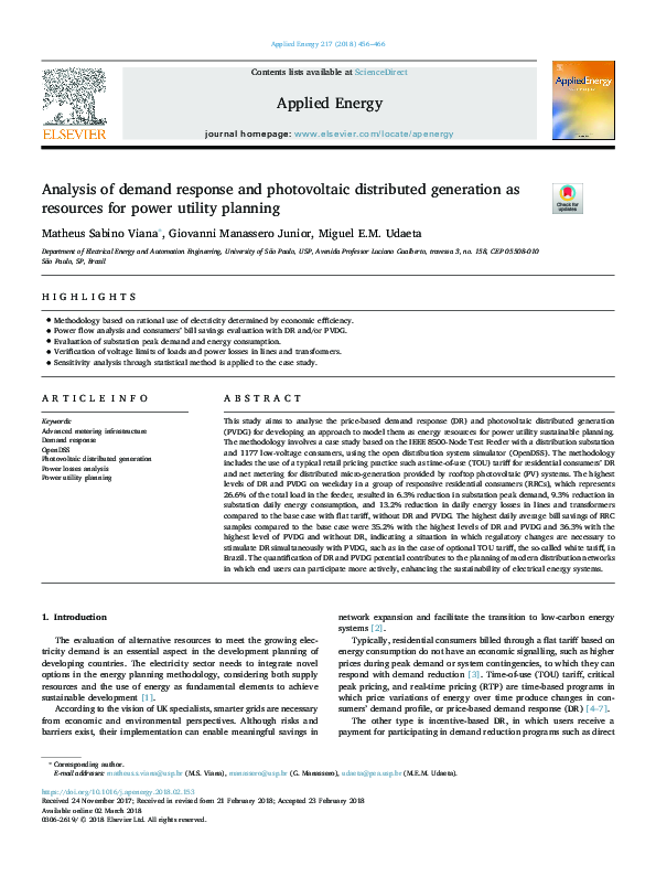 (PDF) Analysis of demand response and photovoltaic distributed ...