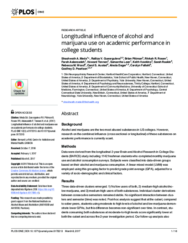 (PDF) Longitudinal influence of alcohol and marijuana use on academic ...