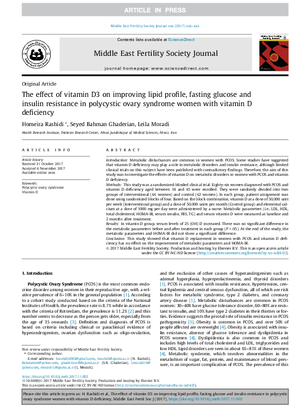 (PDF) The effect of vitamin D3 on improving lipid profile, fasting