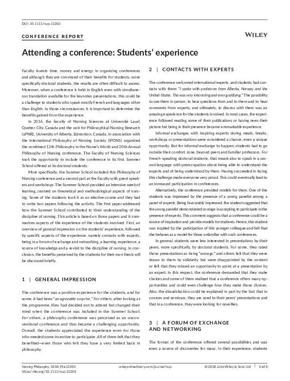 (PDF) Attending a conference: Students’ experience