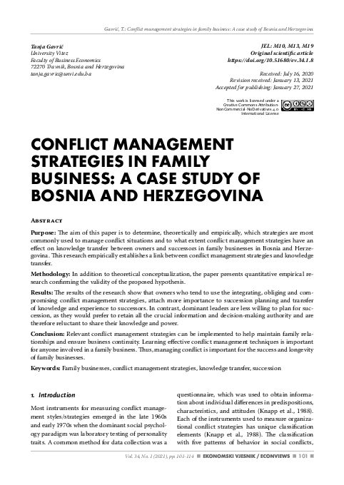 (PDF) Conflict management strategies in family business