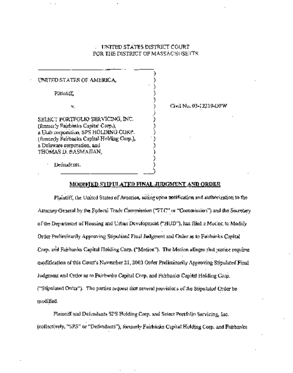 (PDF) SELECT PORTFOLIO SERVICING ( SPS ) AGREEMENT WITH FTC ACTIONS F