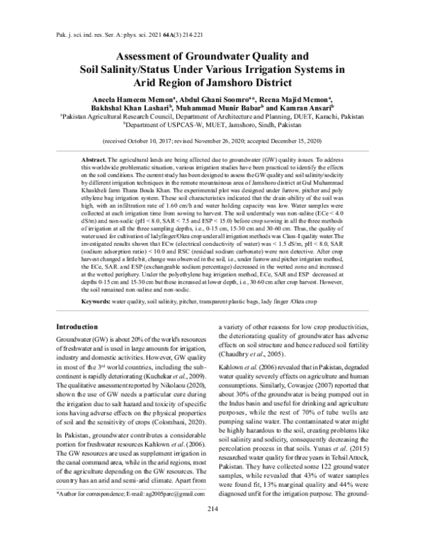 (PDF) Assessment of Groundwater Quality and Soil Salinity/Status Under ...