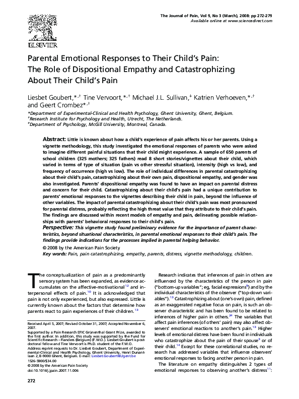 (PDF) Parental emotional responses to their child's pain: the role of ...