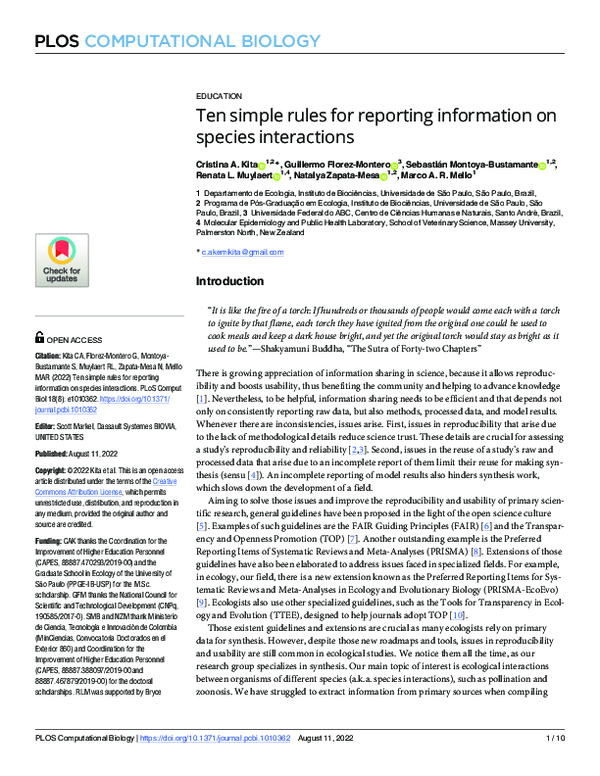 (PDF) Ten simple rules for reporting information on species interactions