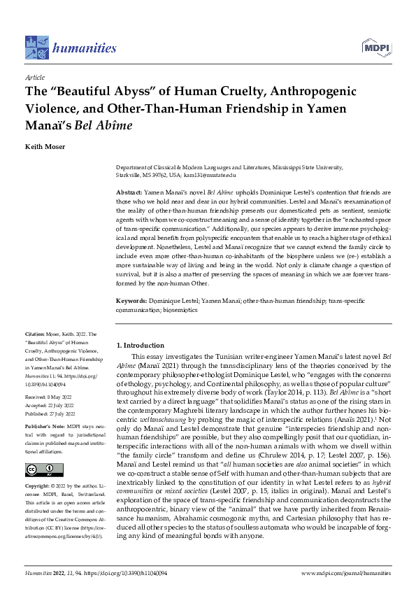 (PDF) The “Beautiful Abyss” of Human Cruelty, Anthropogenic Violence ...