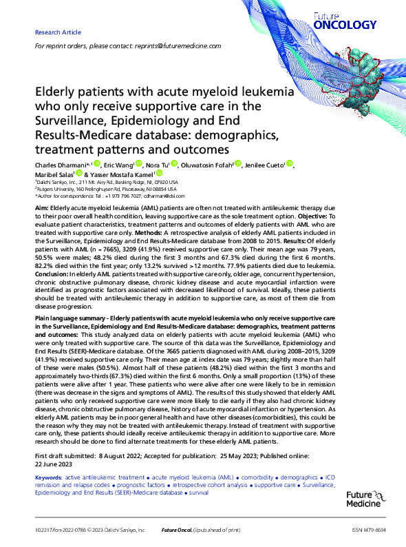 (PDF) Elderly patients with acute myeloid leukemia who only receive ...