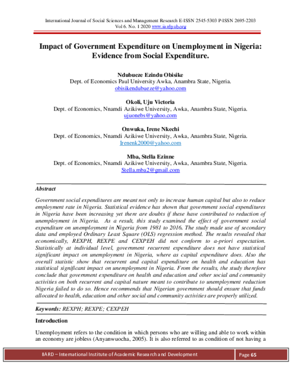 (PDF) Impact of Government Expenditure on Unemployment in Nigeria ...