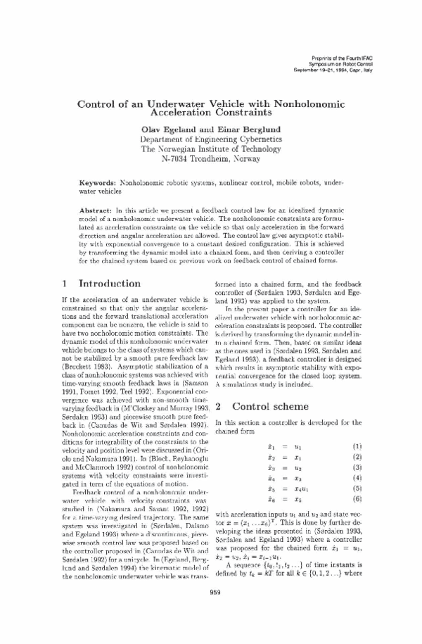 (PDF) Control of an underwater vehicle with nonholonomic acceleration ...