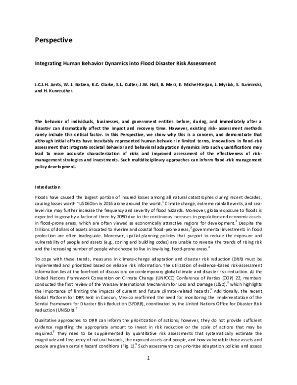(PDF) Integrating human behaviour dynamics into flood disaster risk ...