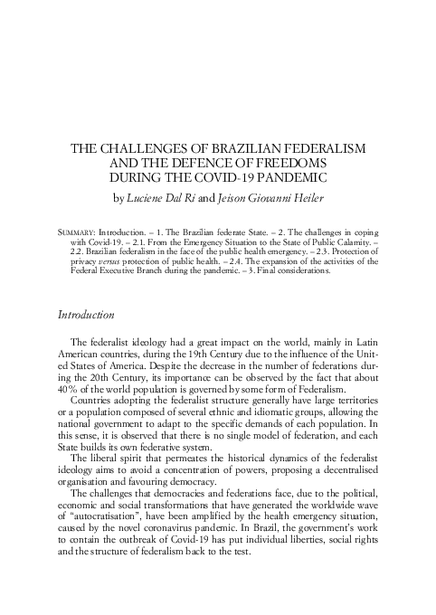 (PDF) THE CHALLENGES OF BRAZILIAN FEDERALISM AND THE DEFENCE OF ...