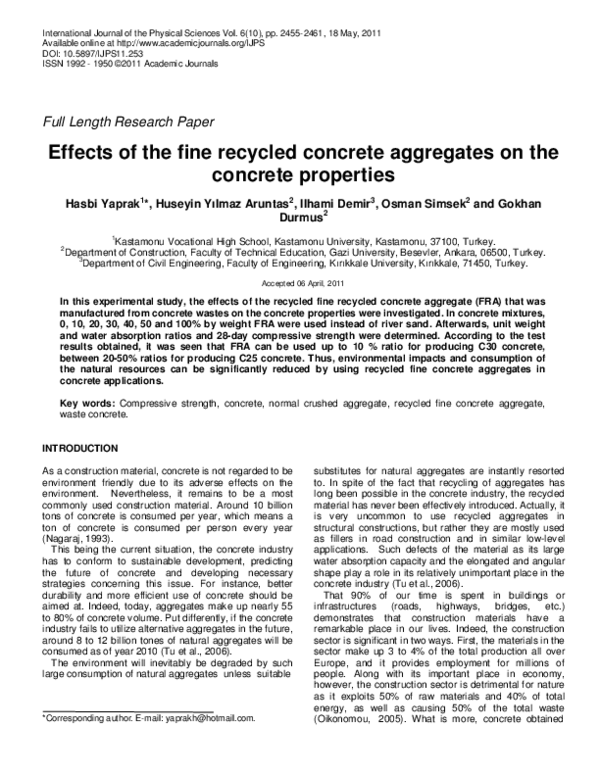 (PDF) Effects of the fine recycled concrete aggregates on the concrete ...