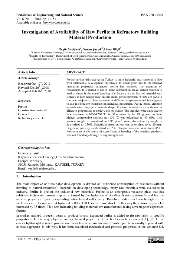 (PDF) Investigation of Availability of Raw Perlite in Refractory ...